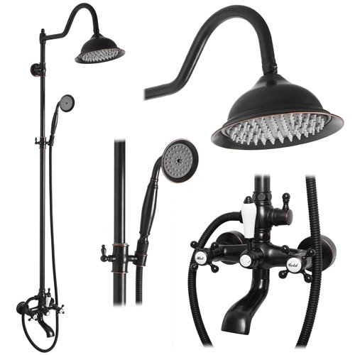 Czarny zestaw prysznicowy z wylewką retro Bergamo Rea