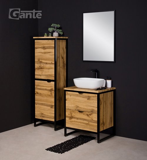 Szafka stojąca z białą umywalką styl loftowy 60 cm seria New York