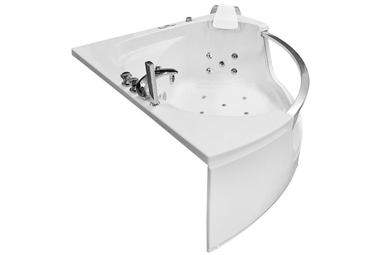 Wanna z hydromasażem narożna 135x135 cm MO-0057 biały zagłówek