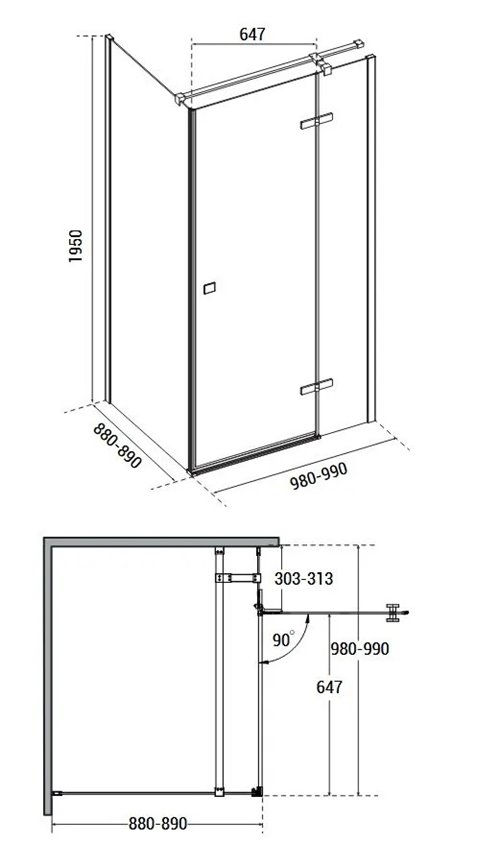 Stal szczotkowana prostokątna kabina prysznicowa 100x90 prawa Pixa Besco PPP109-195GR zdjęcie 8