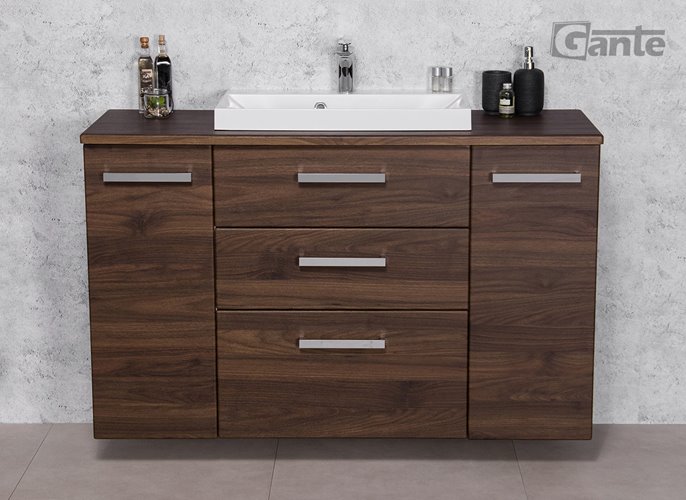 Szafka łazienkowa wisząca z umywalką nablatową 120 cm 39/3 Fokus kolor orzech