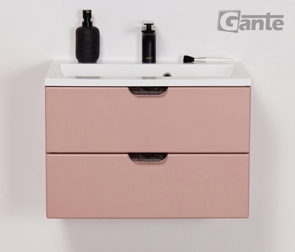 Szafka łazienkowa pudrowy róż z umywalką czarny uchwyt 60 cm Magnolia Gante