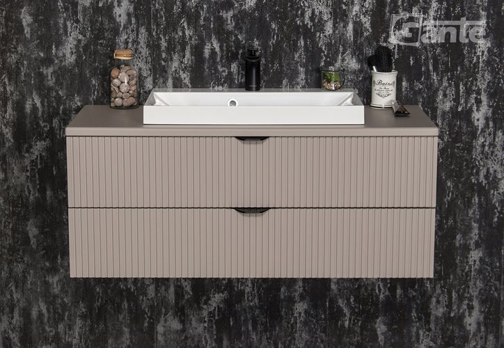 Szafka łazienkowa z lamelami wisząca z nablatową umywalką 100 cm 39/2 Victa Lamello kolor fume mat