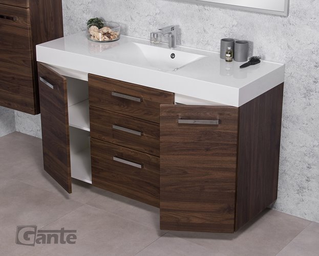 Szafka łazienkowa wisząca z umywalką 140 cm 50/3 Nela Fokus kolor orzech