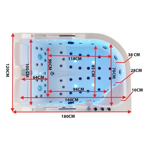 Wanna z hydromasażem asymetryczna Venezia 761 P 180x120