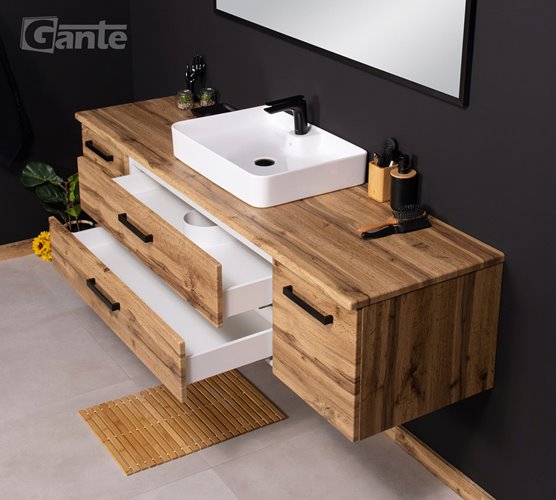 Szafka wisząca z umywalką nablatową 180 cm 50/2 kolor dąb naturalny seria Fokus Loft Gante