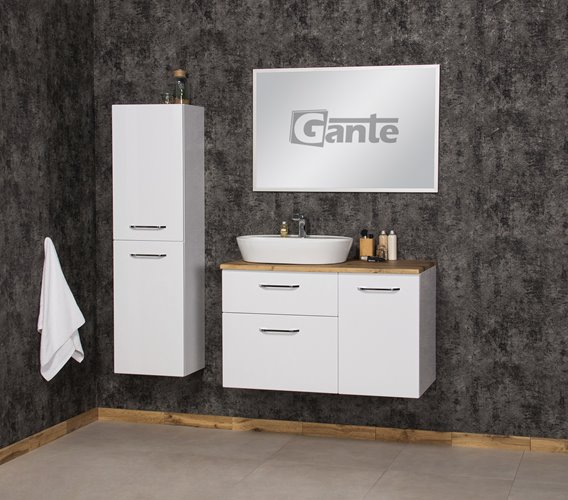 Szafka łazienkowa wisząca z umywalką nablatową i koszem 100 cm SETTO MODULO kolor biały połysk