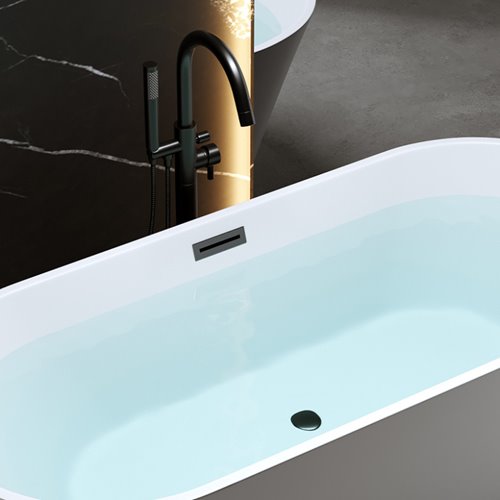 Wanna wolnostojąca biała przelew oraz korek czarny 150 cm Lizbona Hydrosan