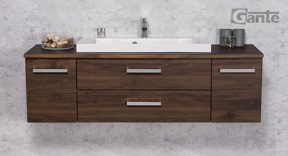 Szafka łazienkowa wisząca z umywalką nablatową 140 cm 39/2 Fokus kolor orzech