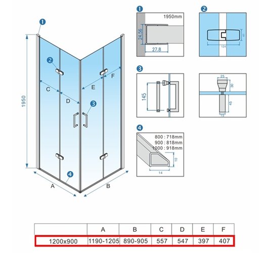 Złota kabina prysznicowa drzwi składane prostokątna 120x90 KZ13CG