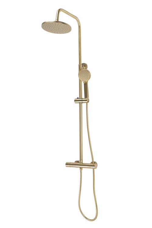 Złoty szczotkowany zestaw prysznicowy termostatem Parot Rea Gold Brush