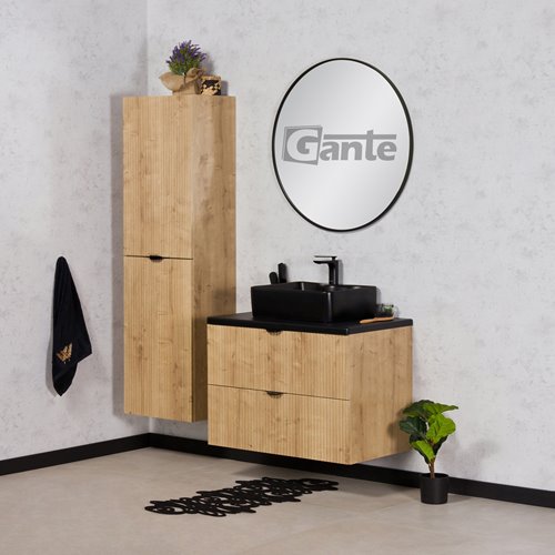 Szafka łazienkowa z czarną umywalką wisząca dąb naturalny 60 cm Brendo Gante
