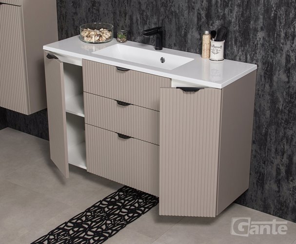 Szafka łazienkowa z lamelami wisząca z umywalką 120 cm 39/3 Victa Lamello kolor fume mat