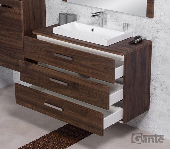 Szafka łazienkowa wisząca z umywalką nablatową 100 cm 39/3 Fokus kolor orzech