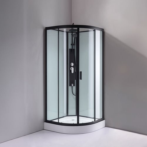 Biała kabina prysznicowa zabudowana 4 ściany na niskim brodziku 90x90 MO-0307