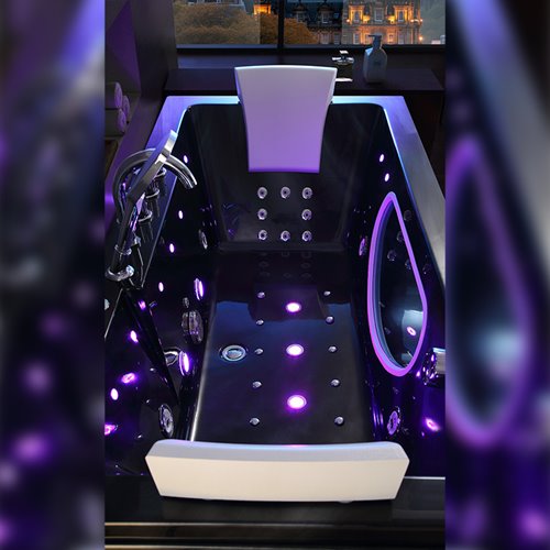 Czarna prostokątna wanna z hydromasażem 160x84 cm Iris 933C Hydrosan