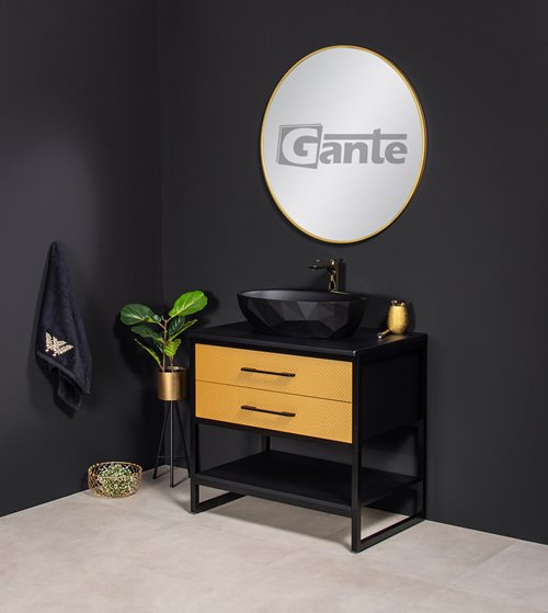 Szafka stojąca z czarną umywalką kolor czarno złoty loft 80 cm seria New York