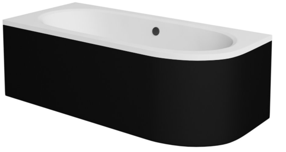 Czarno-biała wanna asymetryczna akrylowa z obudową Avita Besco 150 cm Lewa