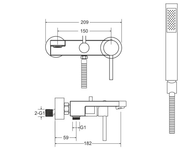 Bateria wannowa ścienna czarna Decco Besco BW-DS-CZ