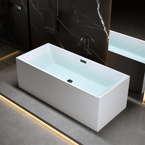 Wanna wolnostojąca prostokątna przelew i korek czarny 150 cm Santa Hydrosan