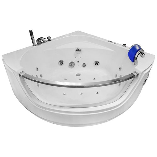 Wanna z hydromasażem narożna 135x135 cm MO-0057 niebieski zagłówek