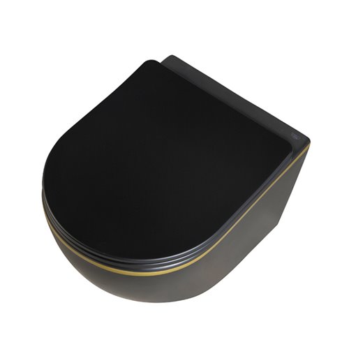 Czarna matowa miska wc złoty rant wisząca Rimless 4.0 PEAK-MTB-GL-RIM-03 Hydrosan
