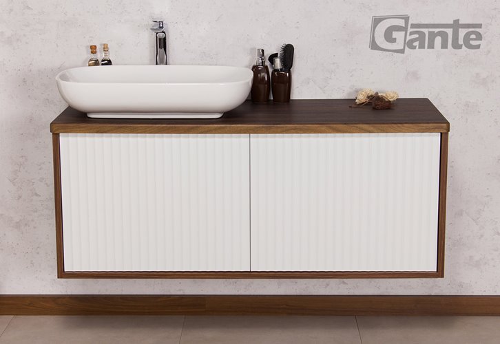 Szafka łazienkowa wisząca z umywalką dąb wenge/biały mat 120 cm Venus Gante