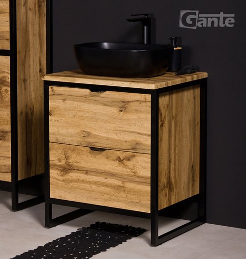 Szafka stojąca z czarną umywalką styl loftowy 60 cm seria New York