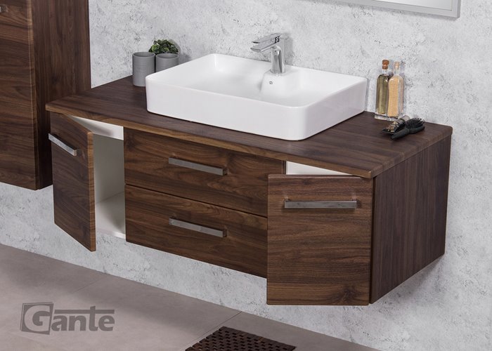 Szafka łazienkowa wisząca z umywalką nablatową 120 cm 50/2 Luna Fokus kolor orzech