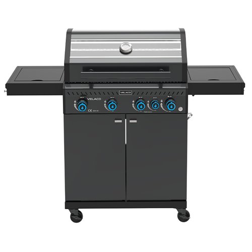 Grill gazowy ZEUS-C kolor czarny ruszt żeliwny moc 14,5 kW + pokrowiec + palnik boczny + LED