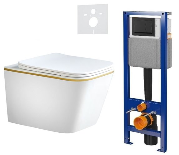 Zestaw podtynkowy stelaż CERSANIT MITO 40 MECH + miska RAIN-WH-GL-RIM-03 + przycisk ENTER II czarny mat