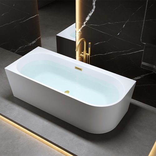 Wanna przyścienna złoty szczotkowany przelew oraz korek narożna lewa 170 cm Mera Hydrosan