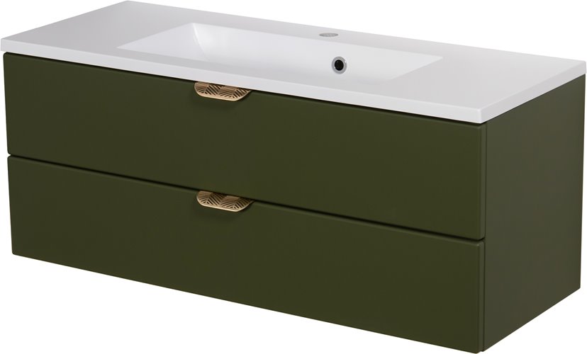 Szafka łazienkowa oliwkowa z umywalką złoty uchwyt 100 cm Magnolia Gante