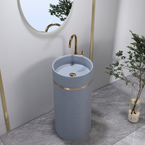 Umywalka wolnostojąca ceramiczna okrągła szara 86x40 cm SCOT1-GR-WOF-860