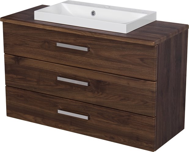 Szafka łazienkowa wisząca z umywalką nablatową 100 cm 39/3 Fokus kolor orzech