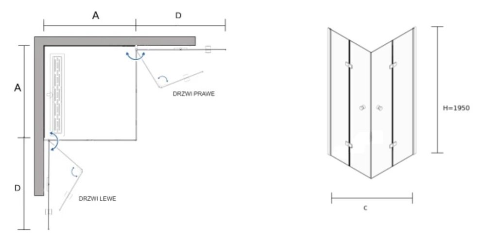 Czarna matowa kabina prysznicowa drzwi składane 90x90 cm BKP122FT09K Foldex Clean Glass