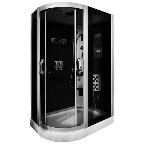 Kabina prysznicowa z hydromasażem na niskim brodziku czarne ścianki 120x85 lewa MO-18218