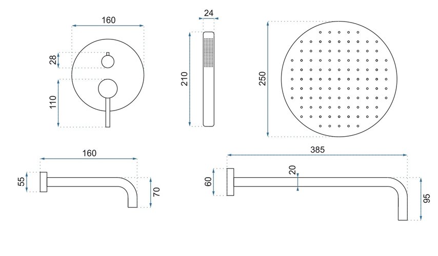 Chromowany zestaw wannowy prysznicowy podtynkowy Lungo Rea