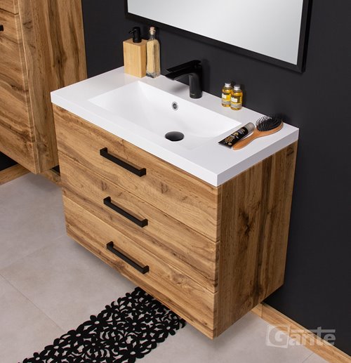 Szafka wisząca z umywalką 80 cm kolor dąb naturalny 39/3 seria Fokus Loft Gante