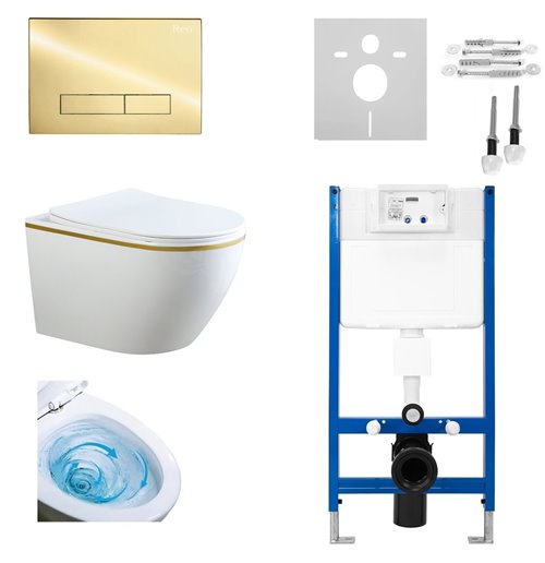 Zestaw podtynkowy kompletny stelaż + miska MIZU-WH-GL-TR-03 + przycisk ST+H GOLD