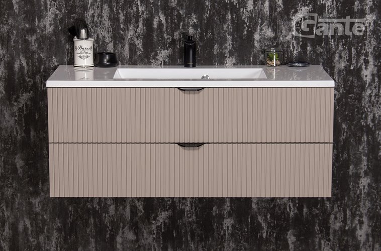 Szafka łazienkowa z lamelami wisząca z umywalką 100 cm 39/2 Victa Lamello kolor fume mat