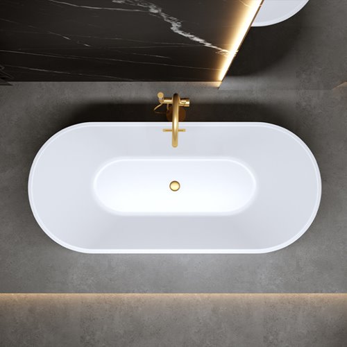 Wanna wolnostojąca biała przelew oraz korek złoty szczotkowany 170 cm Lizbona Hydrosan