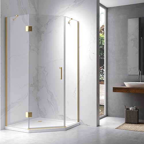 Złota kabina prysznicowa pięciokątna 80x80 drzwi uchylne KZ10A