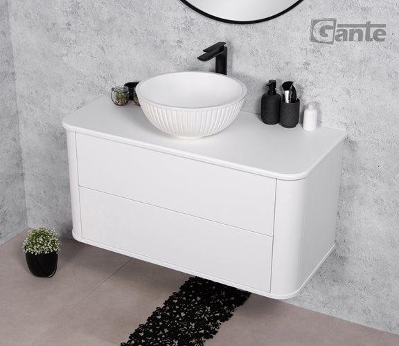 Szafka łazienkowa wisząca LILIA SMOOTH 100 cm biały mat z umywalką Gante