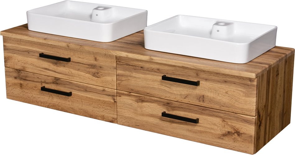 Szafka wisząca z dwiema umywalkami nablatowymi 160 cm 50/4 kolor dąb naturalny seria Fokus Loft Gante