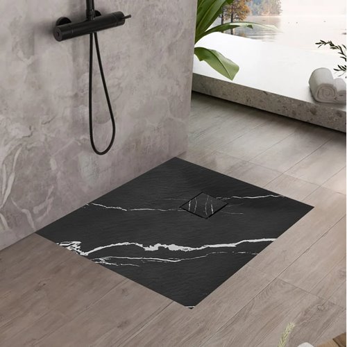 Brodzik kwadratowy czarny struktura kamienia smc 90x90 Magnum Carrara Black Rea