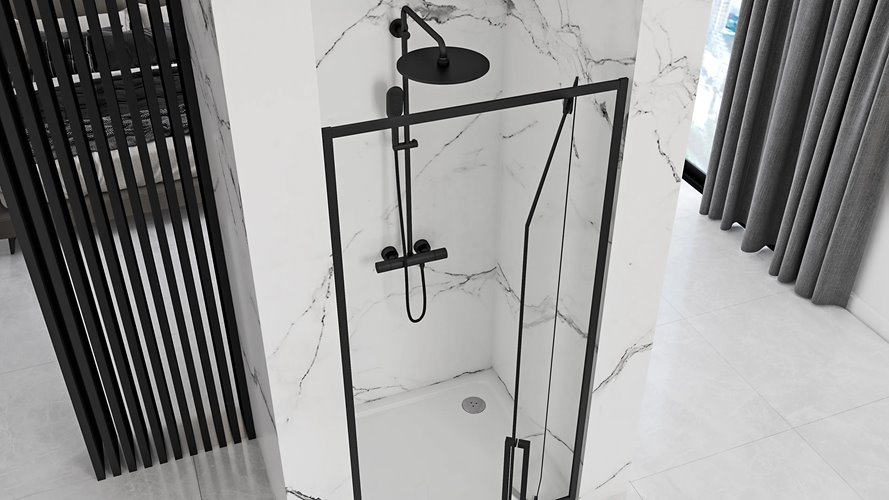 Drzwi prysznicowe z czarnym profilem 100 cm Rapid Swing Rea
