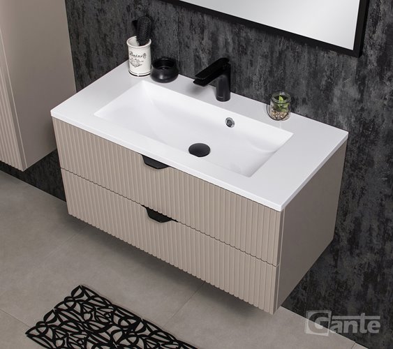 Szafka łazienkowa z lamelami wisząca z umywalką 80 cm 39/2 Victa Lamello kolor fume mat