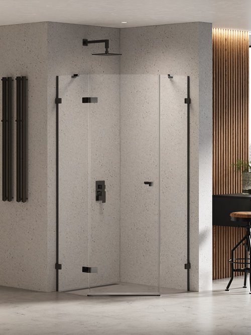 Czarna kabina prysznicowa pięciokątna lewa 90x90 EXK-6290 Eventa Black Chrome New Trendy