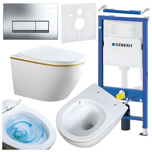 Zestaw podtynkowy stelaż GEBERIT DUOFIX + miska MIZU-WH-GL-TR-03 + przycisk DELTA 50 chrom